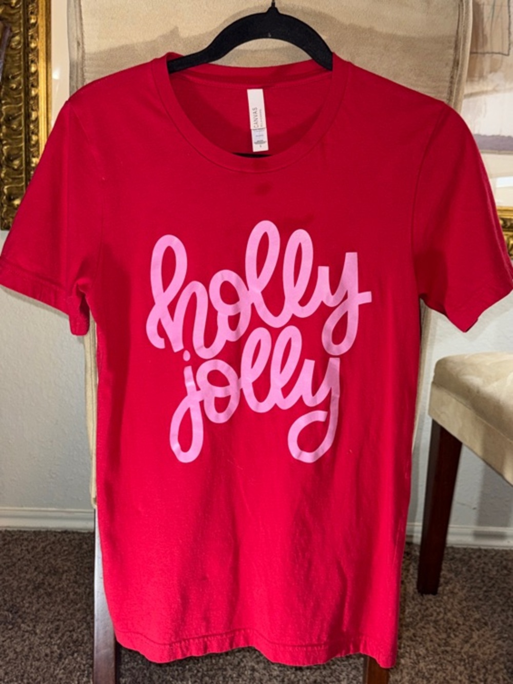Bella Canvas Red Tee with Pink 'Holly Jolly' Script